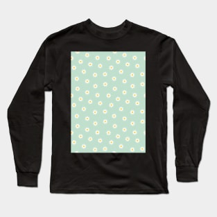 Daisy Flower Pattern, Green Long Sleeve T-Shirt